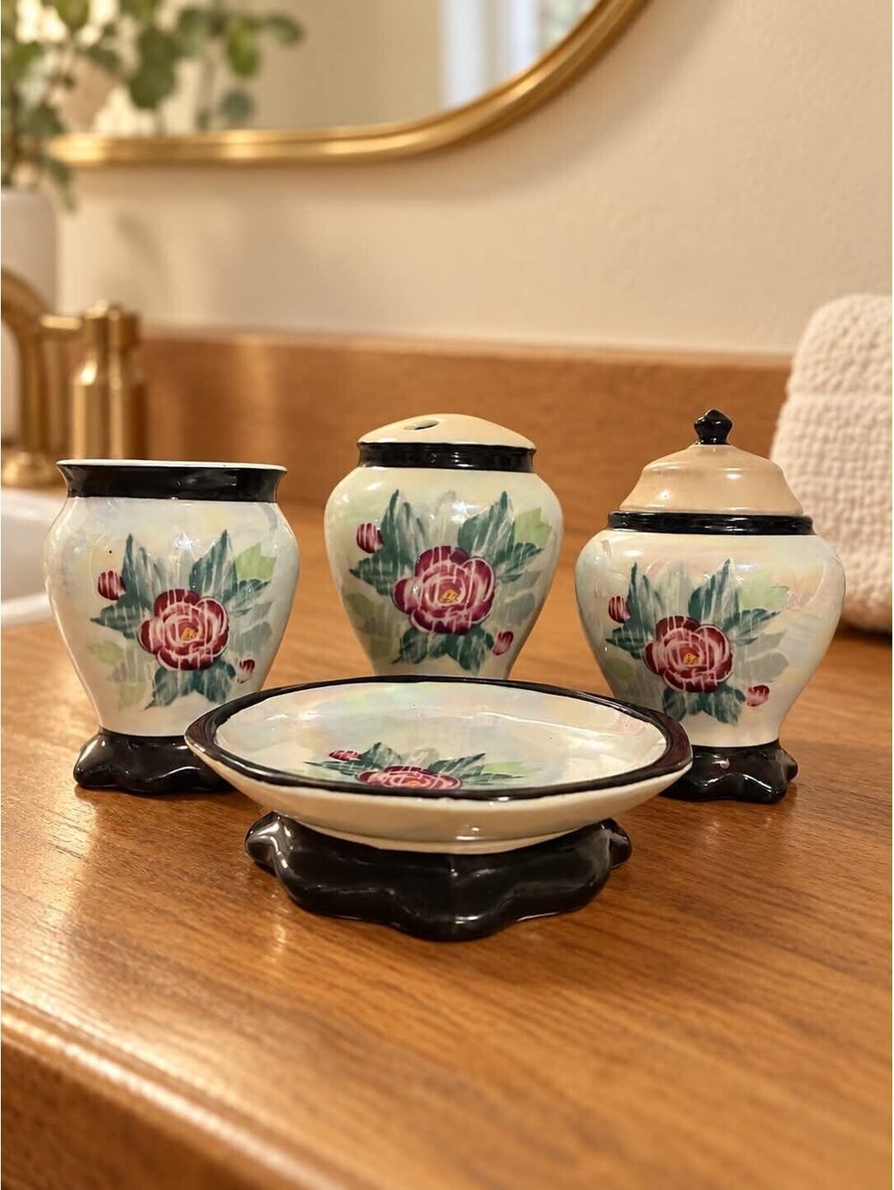 Steven Rhoades Ceramic Art Set with Floral Design